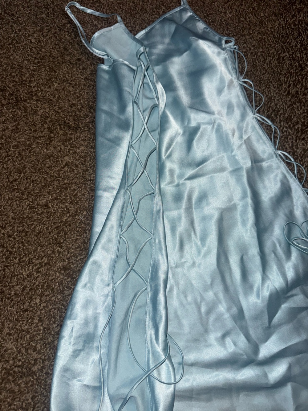 Victoria’s Secret Satin Slip Dress with Side Lace-Up Straps - Light Blue - Picture 3 of 5